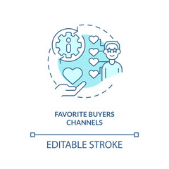 Favorite buyers channels turquoise concept icon. Sales prospecting technique abstract idea thin line illustration. Isolated outline drawing. Editable stroke. Arial, Myriad Pro-Bold fonts used