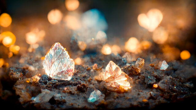 Gemstones, crystals, digital illustration, abstract painting