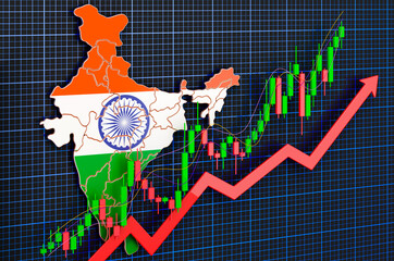 Economic growth in India, uptrend market, concept. 3D rendering