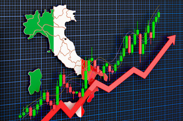 Economic growth in Italy, uptrend market, concept. 3D rendering