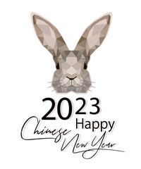 2023 New Year's card with Rabbit on white background. Vector illustration of Chinese New Year 2023 symbol, year the rabbit. For postcards, cards.