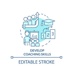 Develop coaching skills turquoise concept icon. Mentoring relationship goal abstract idea thin line illustration. Isolated outline drawing. Editable stroke. Arial, Myriad Pro-Bold fonts used