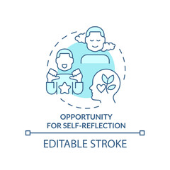 Opportunity for self-reflection turquoise concept icon. Benefit for mentor abstract idea thin line illustration. Isolated outline drawing. Editable stroke. Arial, Myriad Pro-Bold fonts used