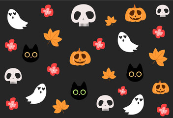 Happy halloween pattern with candies, cats and pumpkins