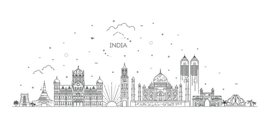illustration of Famous Indian monument and Landmark. Travel and tourism background - 533652477