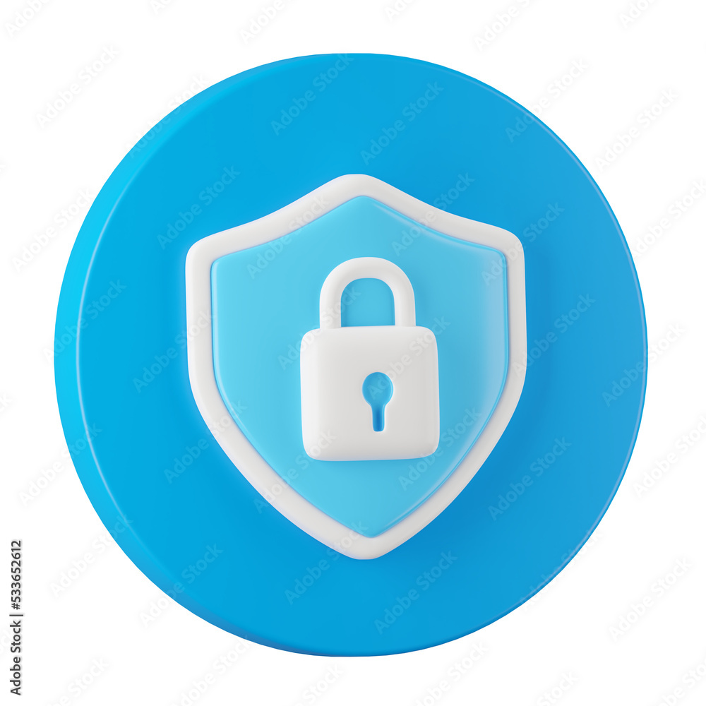 Poster 3d render of security safe button icon.