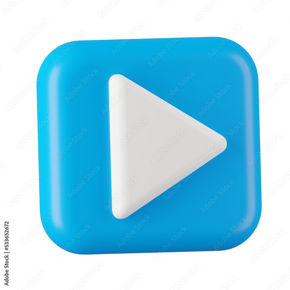 Poster 3d render of media play video button icon.