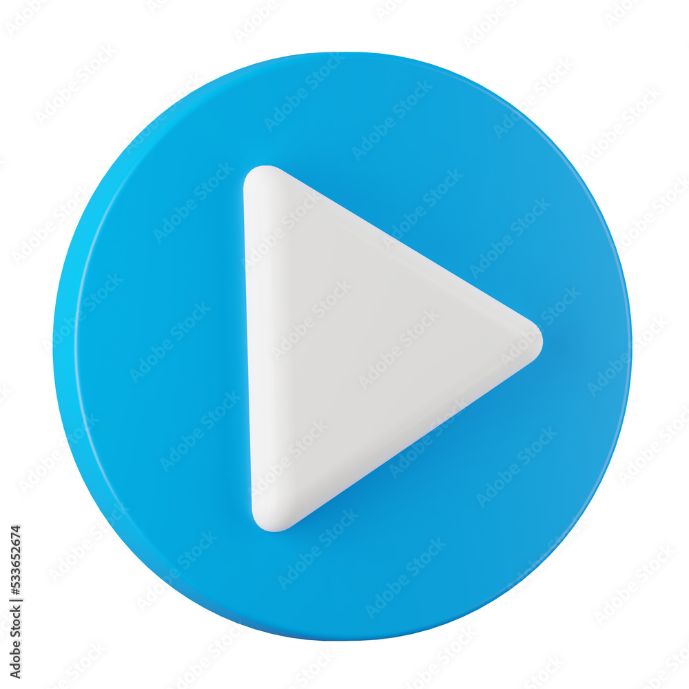 Poster 3d render of media play video button icon.