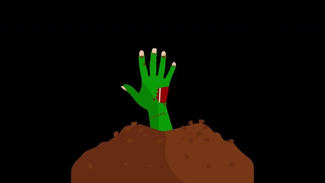 Zombie Hand Coming Out Of The Ground, Alpha Channel Video. Green Monster Bloody Hand, 4K Loop Animation.