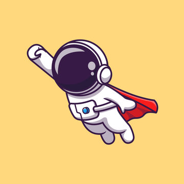 Cute Astronaut Super Flying Cartoon Vector Icon Illustration. Science Technology Icon Concept Isolated Premium Vector. Flat Cartoon Style