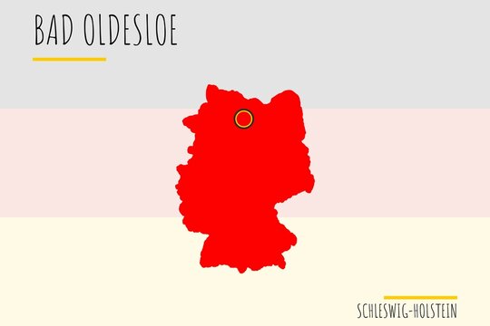 Bad Oldesloe: Illustration einer Markierung der Stadt Bad Oldesloe in den Umrissen von Deutschland im Bundesland Schleswig-Holstein