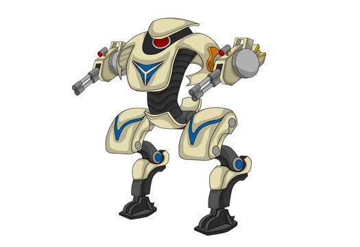 Vector illustration of  fighter robot with separate components isolated on a white background, suitable for animation and game design.