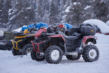 Frozen quad bike in severe frost in winter © pridannikov