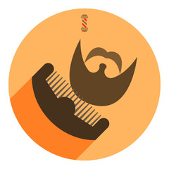 flat logotype, beard comb icon. flat orange with shadow barbershop logo. beard comb. logo for a button on the site.