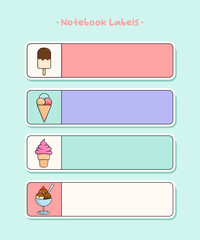 notebook label pack, cute icon ice cream illustration #09