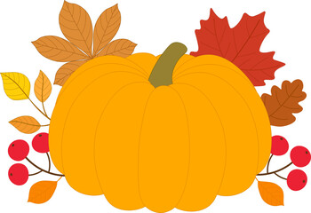 Fall pumpkin leaves card vector illustration