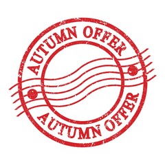 AUTUMN OFFER, text written on red postal stamp.