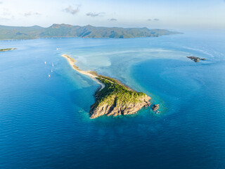 Stunning aerial high angle view of Langford Island with a long spit and Hook Island in the...