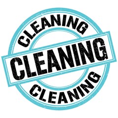 CLEANING text on blue-black round stamp sign