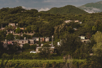 Fototapeta na wymiar casas en una colina, pueblo en una colina, comunidad en una colina