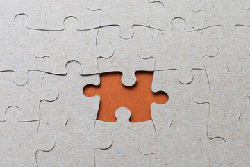 Puzzles without one element. Copy space for text.