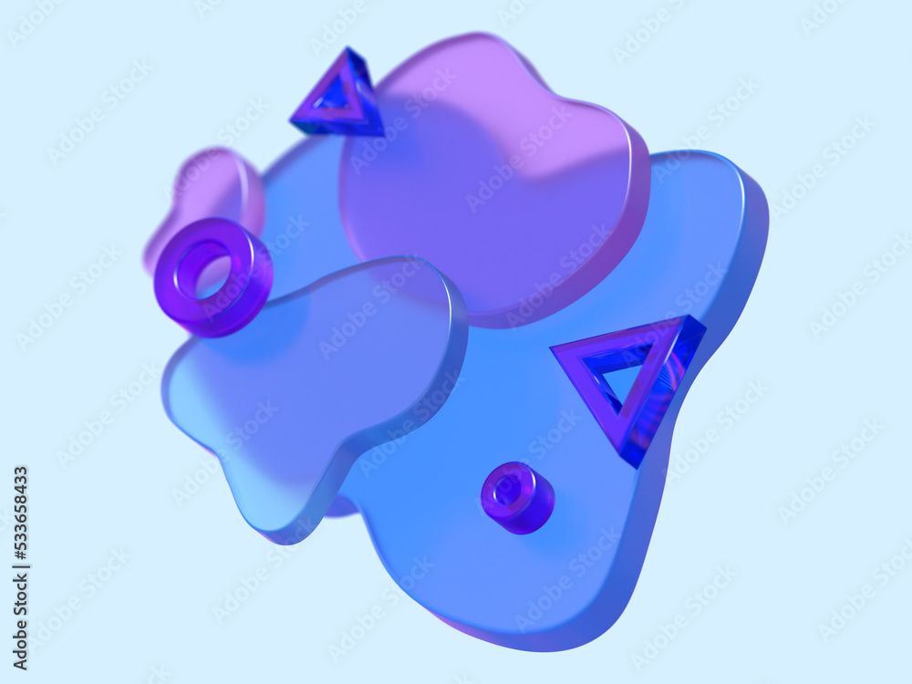 Aufkleber 3d rendered illustration of an abstract combination and various forms and shapes. visualization of m