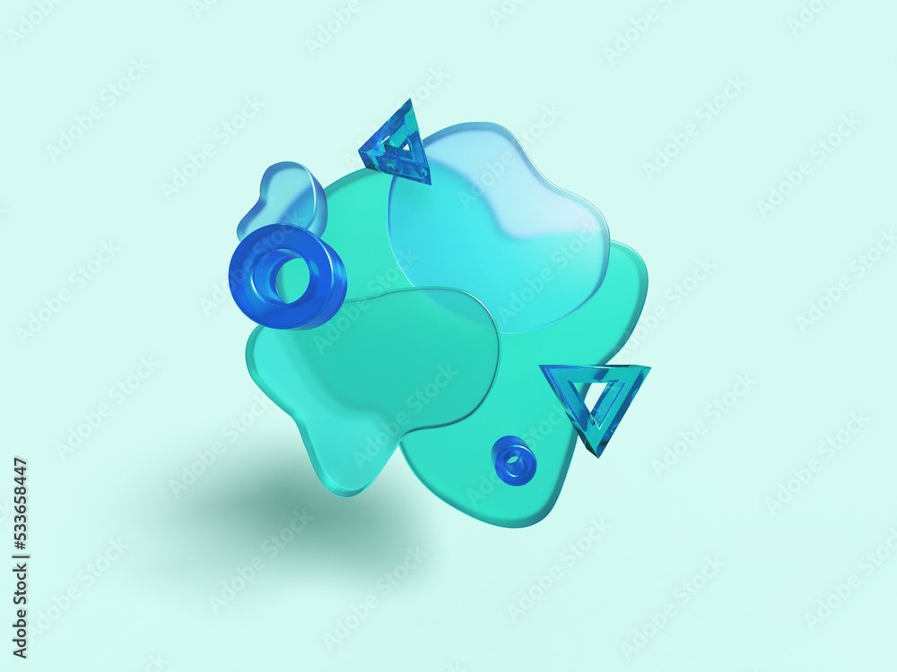 Aufkleber 3d rendered illustration of an abstract combination and various forms and shapes. visualization of m