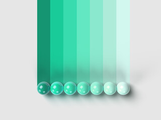 3D rendered illustration of green spheres on a light background. Visualization of simple evasion.