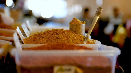 Various fragrant spice market. Assortment spices and herbs for cooking