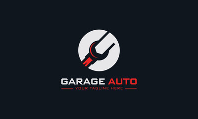 Auto Car garage and letter G design logo. Overhaul service vector, sign, symbol or icon. Logo with tool for mechanical service. Car repair maintenance tool for the masters at home.