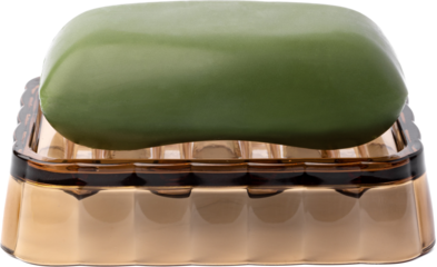 Soap bar on soap dish isolated on white background