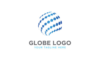 Hexagon 3D globe logo design vector symbol icon. Hexagon dotted globe icon logo