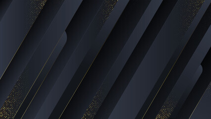 Obraz premium Luxury abstract background with gold glitter trim. Shiny golden glitter halftone and lines on dark gradient background. Premium 3D horizontal template with luminous dots. Modern style concept with