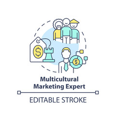 Multicultural marketing expert concept icon. In demand small business idea abstract idea thin line illustration. Isolated outline drawing. Editable stroke. Arial, Myriad Pro-Bold fonts used