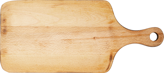 Wooden cutting board on a white background, close up