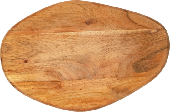 Wooden cutting board on a white background, close up