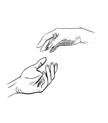 pencil sketch of hands
on a white background