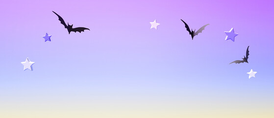 Halloween theme with black bats - 3D render