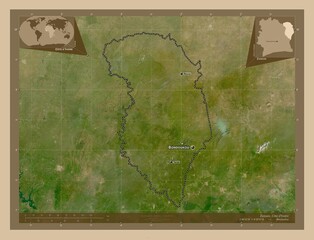Zanzan, Cote d'Ivoire. Low-res satellite. Labelled points of cities