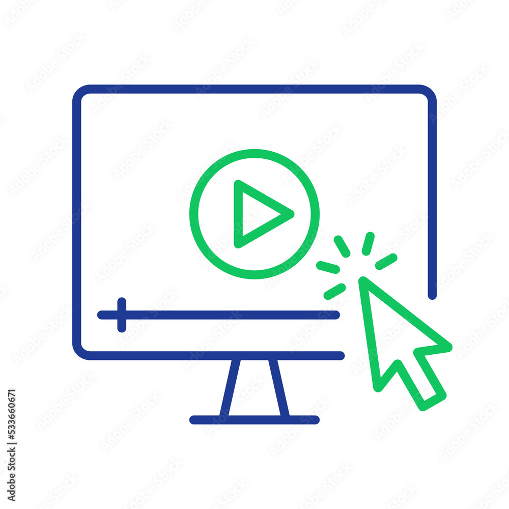 Poster video tutorials line icon. video player with mouse pointer linear icon. e-learning and online educat