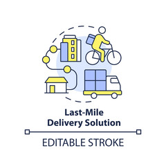 Fototapeta na wymiar Last mile delivery solution concept icon. Delivery service. Future business trend abstract idea thin line illustration. Isolated outline drawing. Editable stroke. Arial, Myriad Pro-Bold fonts used