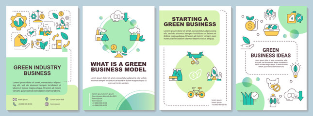 Ecological industry business green brochure template. Leaflet design with linear icons. Editable 4 vector layouts for presentation, annual reports. Arial-Black, Myriad Pro-Regular fonts used