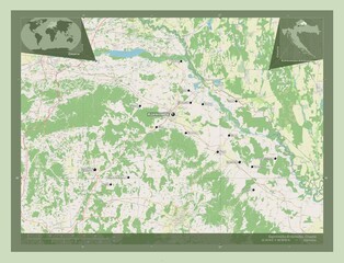 Koprivnicko-Krizevacka, Croatia. OSM. Labelled points of cities