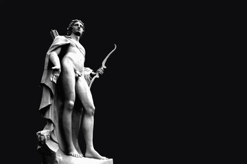 Apollo in antique Greek and Roman mythology is god of archery, music and dance, truth and prophecy, healing and diseases, the Sun and light and poetry. Copy space.