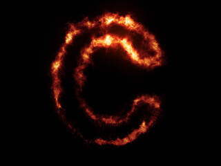 Flame Fonts. Letter C covered in fire