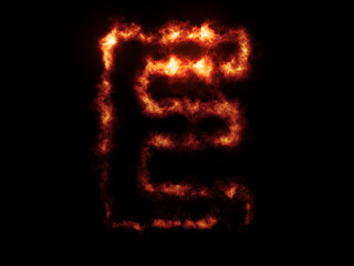 Flame Fonts. Letter E covered in fire