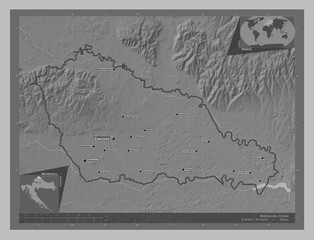 Medimurska, Croatia. Grayscale. Labelled points of cities