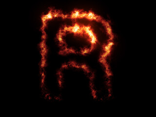Flame Fonts. Letter R covered in fire
