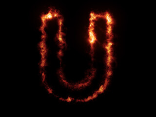 Flame Fonts. Letter U covered in fire