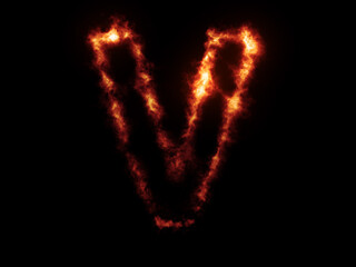 Flame Fonts. Letter V covered in fire
